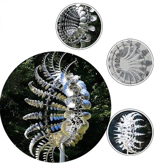 3D Kinetic Metal Wind Spinners – 2-Pack Tall Silver Dual-Tier Garden Sculpture | 12.2"x38" Counter-Rotating | Yard & Patio Decor