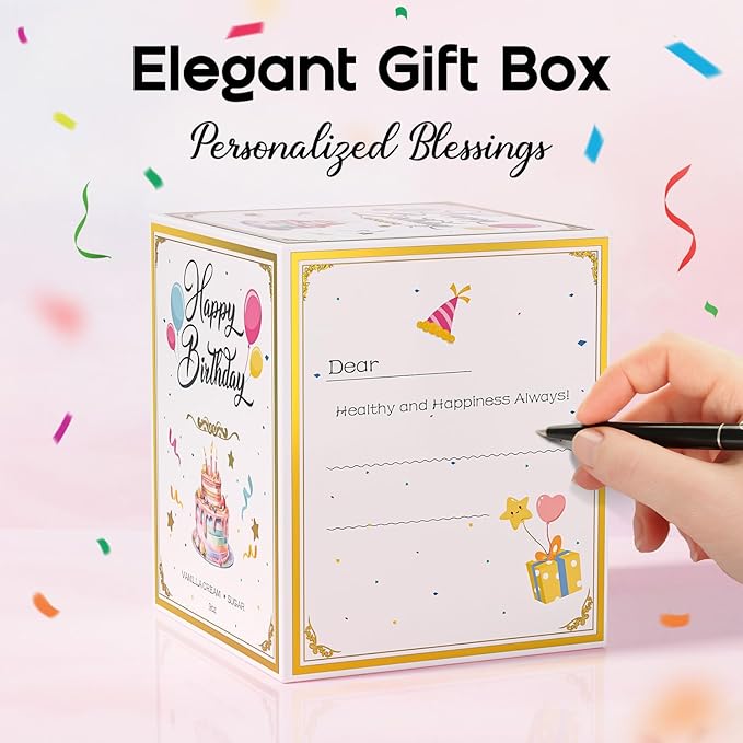 Birthday candle gift box with Happy Birthday card and decorative candle illustration