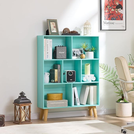 Mint Green 7-Cube Criss-Cross Bookshelf with Legs - Magical Kids Bookcase for Nursery and Fairytale Rooms