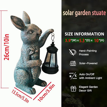 Solar Rabbit Garden Statue Holding Lantern and Carrot - Resin Outdoor Decor