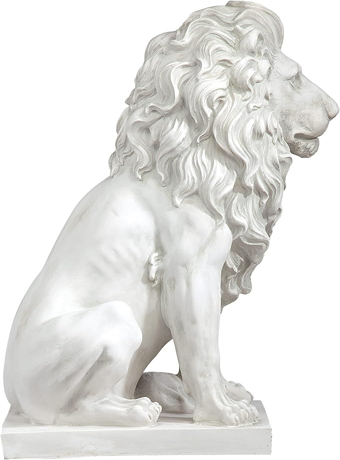 Lion of Florence Sentinel Garden Statue - 28-Inch Antique Stone Resin Indoor/Outdoor Decor