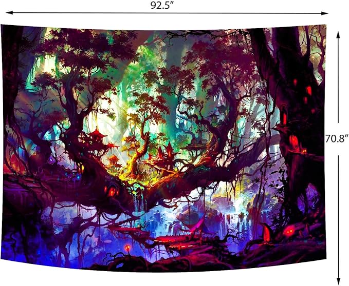 Mystical Landscape Forest Tapestry (Large) – Magical Enchanted Tree Wall Hanging | Oversized Nature Decor | 70.8" x 92.5"