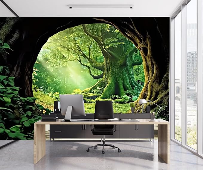 Misty Forest Tree Cave Tapestry – 79"x59" | HD Print Jungle Sunshine Through Trees | Ethereal Nature Wall Hanging for Bedroom Living Room & Office