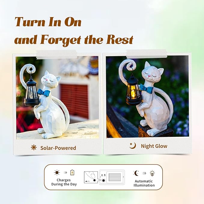 Pearly Paw Cat Solar Garden Light - LED Resin Statue for Indoor and Outdoor Decor