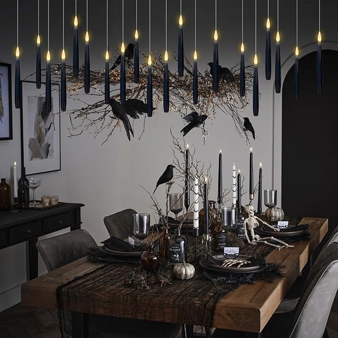 Flameless Floating Candles with Magic Wand Remote – 22 Pack Black | LED Flickering Hanging Candles | Halloween & Gothic Decor