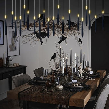 Flameless Floating Candles with Magic Wand Remote – 22 Pack Black | LED Flickering Hanging Candles | Halloween & Gothic Decor