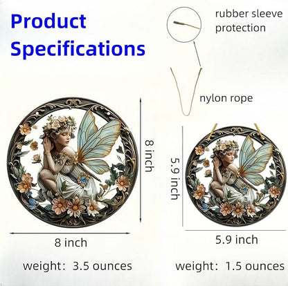 Fairy ornament size chart with hanging cord, measurements, and weight