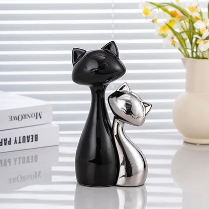 Ceramic Cat Statue Set of 2 - Modern Collectible Home Decor for Cat Lovers