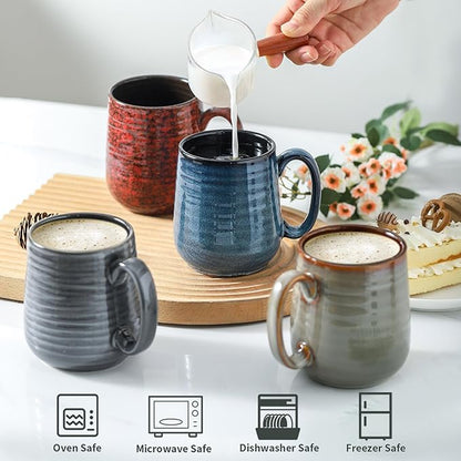 Colorful Rustic Stoneware Coffee Mugs – Set of 4 | 12oz Vibrant Chip-Resistant Cups | Dishwasher & Microwave Safe | Coffee Gift Set