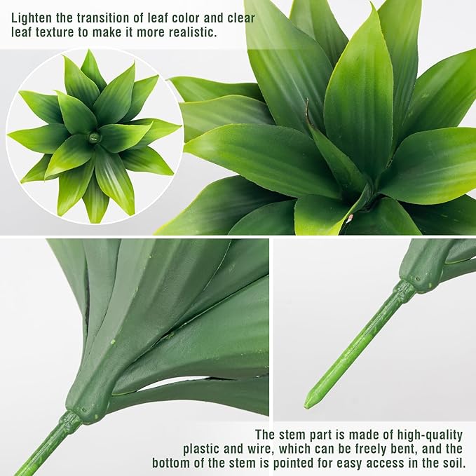 Green faux agave leaves with realistic texture, faux stems