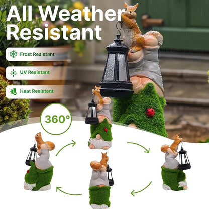 Garden Gnome Statues Decor with Solar Lights, Outdoor Decorations for Yard Porch Lawn Balcony Patio, Housewarming Gifts