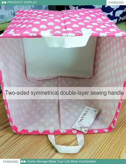 Pink Heart Canvas Storage Bin - Foldable Waterproof Nursery Basket for Girls Room, Hamper Gift Building, and Sweet Gift Giving