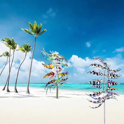 3D Kinetic Metal Wind Spinners – 2-Pack Colorful Garden Wind Sculpture | Multi-Directional Ball Bearing | Yard & Garden Decor