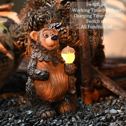 Bear Solar Garden Statue with LED Lights - Waterproof Resin Outdoor Decor