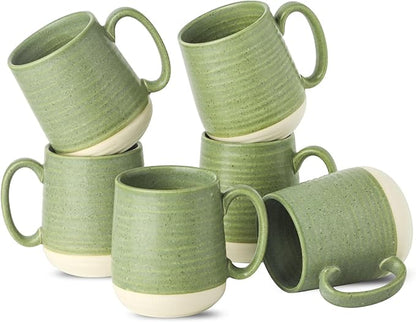 Emerald Green Ceramic Coffee Mugs – Set of 6 | 15oz Large Cups with Handle | Lead-Free | Dishwasher & Microwave Safe | Coffee Gift Set