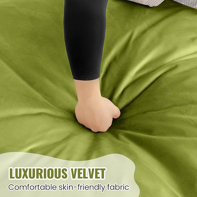 4ft Fern Green Velvet Bean Bag Chair - Soft Sponge Fill Lounger for Nature-Inspired Rooms, Family Reading, and Gaming