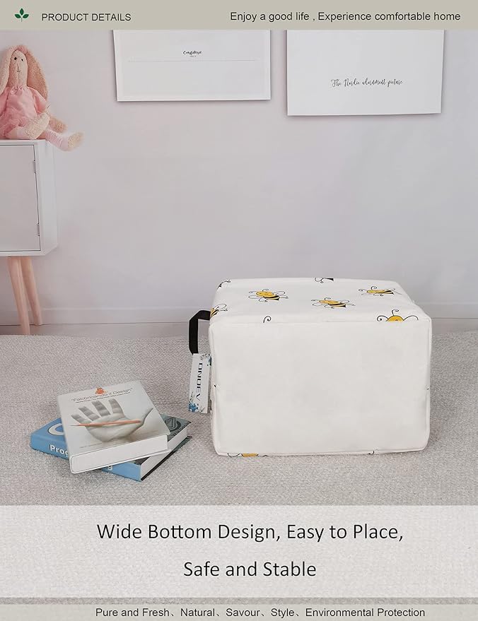 Smiling Bumblebee Canvas Storage Hamper Basket - Foldable Waterproof Bee Print Bin for Nursery, Kids Room, and Bee-Themed Gift Hampers
