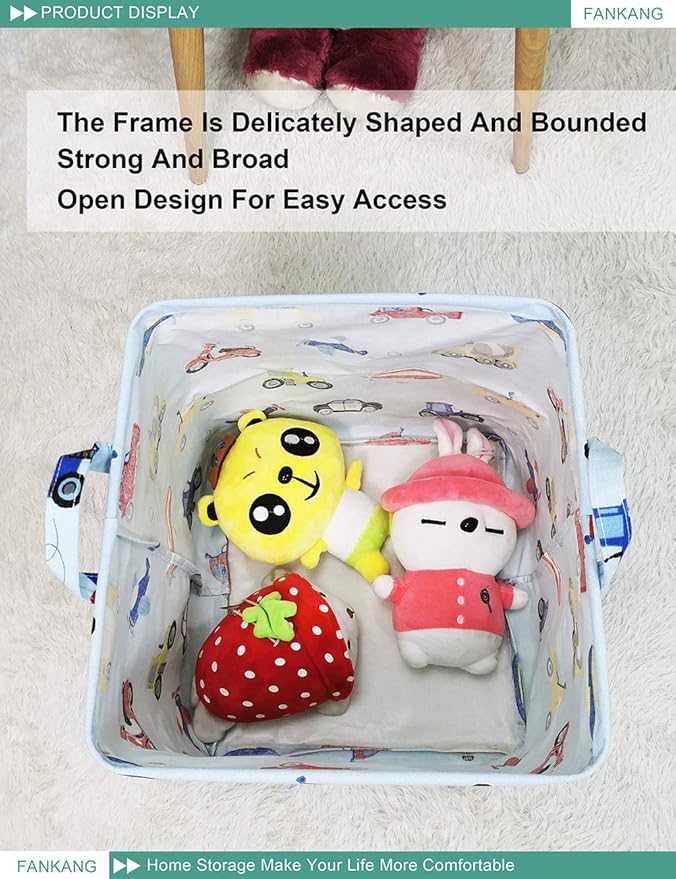 Vehicles Canvas Storage Bin - Foldable Waterproof Transport Basket for Boys Room, Toy Storage, and Kids Gifts Hamper