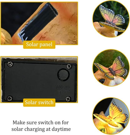 Yellow Cat Solar Garden Statue with LED Light - Waterproof Resin Outdoor Decor