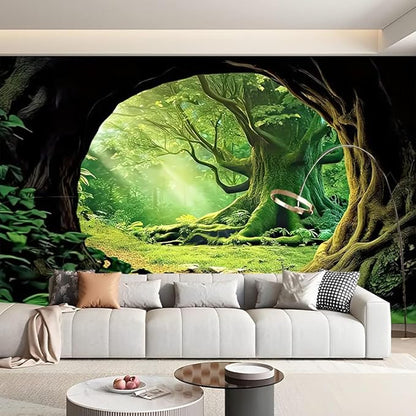 Misty Forest Tree Cave Tapestry – 79"x59" | HD Print Jungle Sunshine Through Trees | Ethereal Nature Wall Hanging for Bedroom Living Room & Office