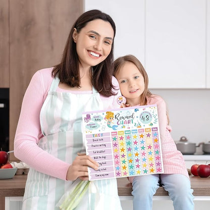 Mermaid Reward Chart for Kids – 26 Magnetic Chore Charts | 1960 Diamond Stickers | 56 Reward Stickers | Behaviour Chart for Home Fridge School