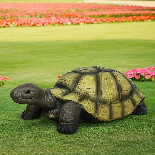 Large Yellow-Back Turtle Garden Statue - Freestanding Fiber Reinforced Concrete Sculpture for Lawn, Yard, Garden, Patio, and Outdoor Decor