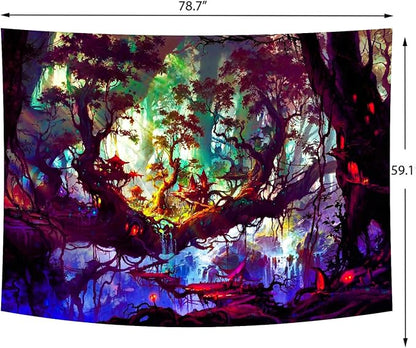 Mystical Landscape Forest Tapestry – Magical Enchanted Tree Wall Hanging | Psychedelic Nature Decor | 59.1" x 78.7"
