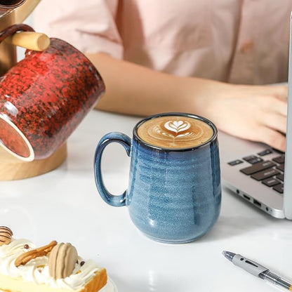 Colorful Rustic Stoneware Coffee Mugs – Set of 4 | 12oz Vibrant Chip-Resistant Cups | Dishwasher & Microwave Safe | Coffee Gift Set