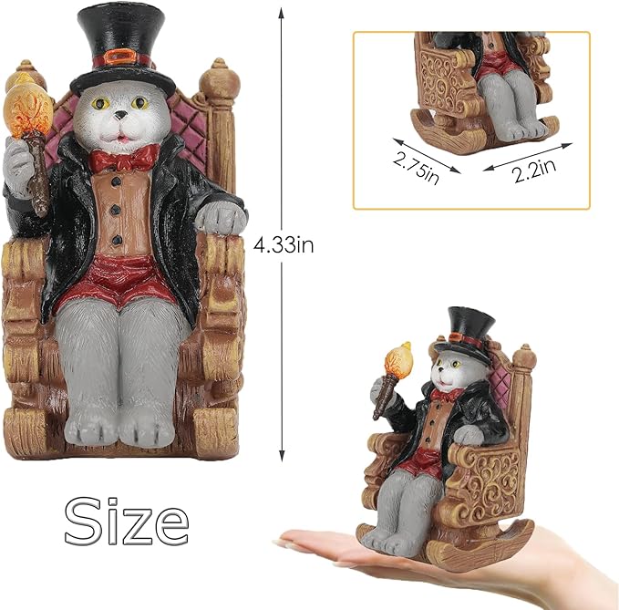 Cat Solar Garden Statue with Glowing Magic Wand - IP65 Waterproof Resin Decor