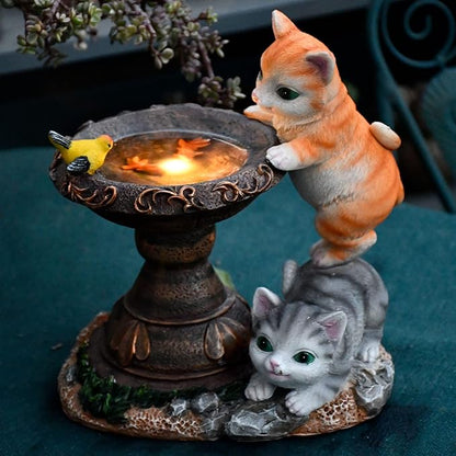Multicolor Cat Solar Garden Statue with LED Lights - Resin Outdoor Figurine for Garden, Lawn, Patio, Porch, Yard, and Pond Decor