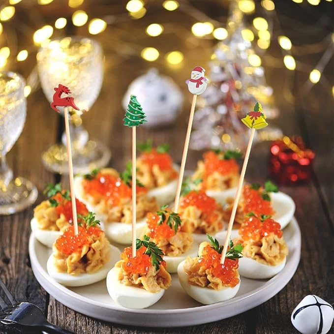 Christmas Cocktail Picks & Decorative Toothpicks, 5-Inch, 100 Count – Tree, Snowman, Elk & Snowflake Fruit, Dessert, Sandwich, Appetizer & Charcuterie Skewers for Themed Parties
