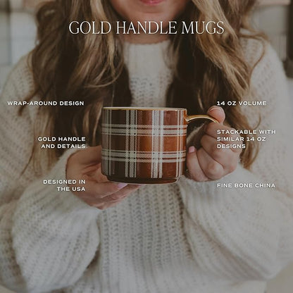 Gold handle spiderweb mug, 14 oz fine bone china, wraparound web design