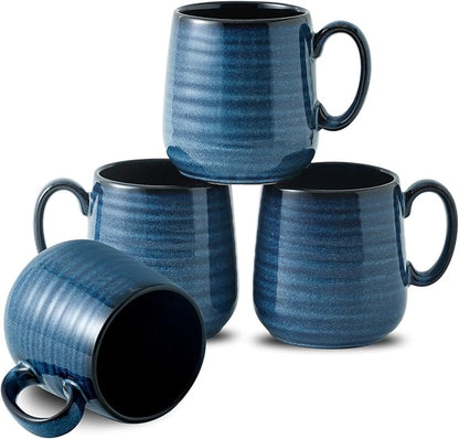Navy Blue Porcelain Cappuccino Mugs – Set of 4 | 8oz Ceramic Espresso Cups with Handle | Dishwasher & Microwave Safe | Coffee Gift Set