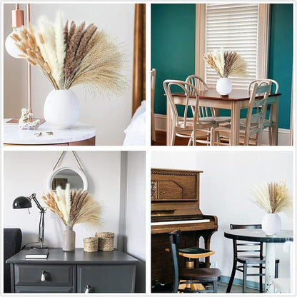 Pampas grass dried flower bouquets in white vases for home table decor