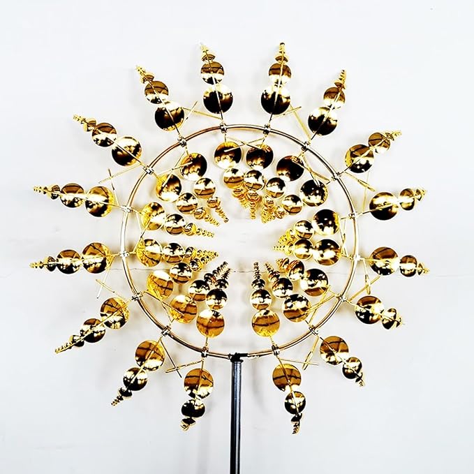 3D Kinetic Metal Wind Spinners – 2-Pack Golden Garden Wind Sculpture | Multi-Directional Ball Bearing | Yard & Garden Decor