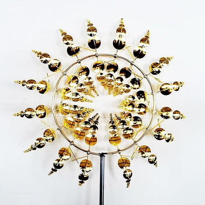 3D Kinetic Metal Wind Spinners – 2-Pack Golden Garden Wind Sculpture | Multi-Directional Ball Bearing | Yard & Garden Decor