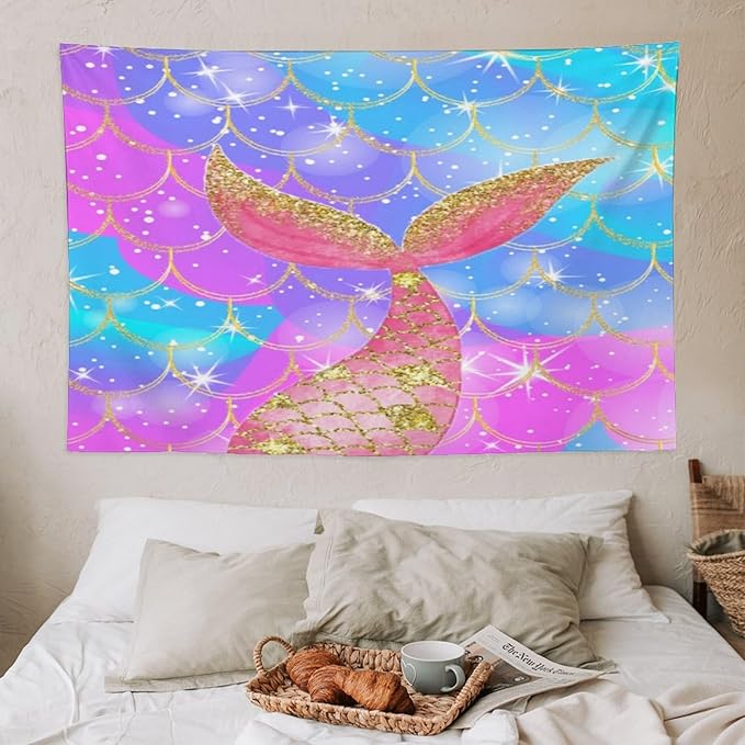 Mermaid Scales Wall Tapestry – 60" x 40" Colourful Shiny Mermaid Tail Pattern | Most Affordable Scales Size | Wall Hanging | Bedroom Living Room Dorm