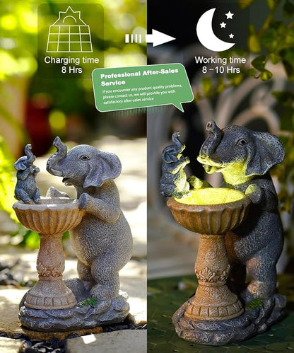 Solar Elephant Bird Bath Garden Statue - 8.67-Inch Polyresin Outdoor Decor