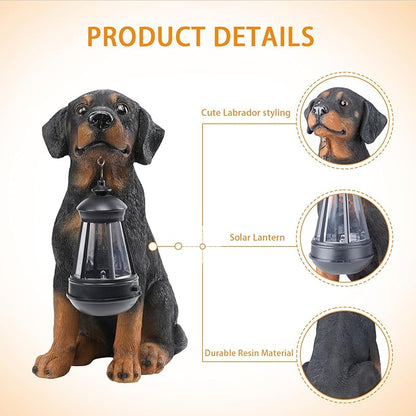 Solar Rottweiler Garden Statue with LED Light - 13-Inch Resin Dog Outdoor Decor