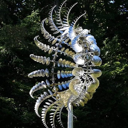 3D Kinetic Metal Wind Spinners – 2-Pack Tall Silver Dual-Tier Garden Sculpture | 12.2"x38" Counter-Rotating | Yard & Patio Decor