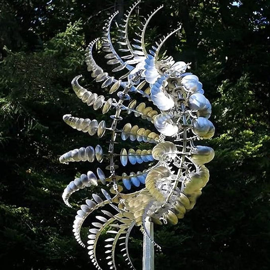 3D Kinetic Metal Wind Spinners – 2-Pack Tall Silver Dual-Tier Garden Sculpture | 12.2"x38" Counter-Rotating | Yard & Patio Decor
