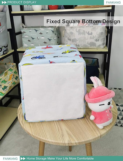 Vehicles Canvas Storage Bin - Foldable Waterproof Transport Basket for Boys Room, Toy Storage, and Kids Gifts Hamper