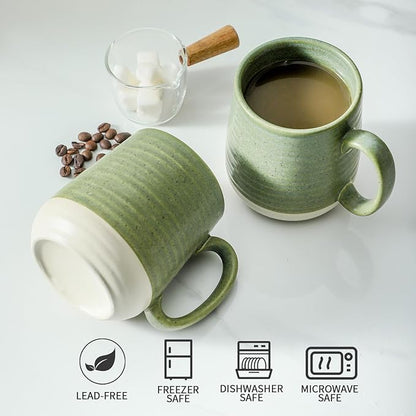 Emerald Green Ceramic Coffee Mugs – Set of 6 | 15oz Large Cups with Handle | Lead-Free | Dishwasher & Microwave Safe | Coffee Gift Set