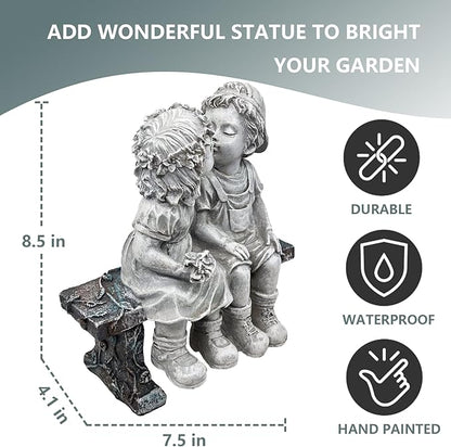 First Kiss Couple Garden Statue - Boy and Girl Resin Outdoor Decor
