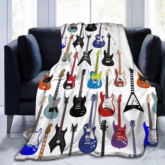Electric Guitars Fleece Throw Blanket – 80"x60" | Music Pattern Soft Blanket for Adults | Gift for Guitarists, Musicians & Music Lovers