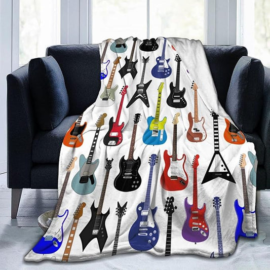 Electric Guitars Fleece Throw Blanket – 80"x60" | Music Pattern Soft Blanket for Adults | Gift for Guitarists, Musicians & Music Lovers