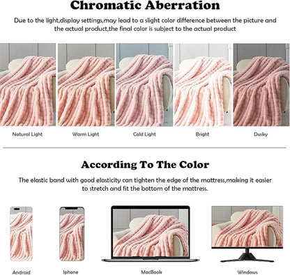 Pink Bubble Faux Fur Queen Blanket – 90"x90" | 550GSM Reversible Plush Rabbit Fluff | Glamorous Bubble Pattern Throw for Bed & Sofa