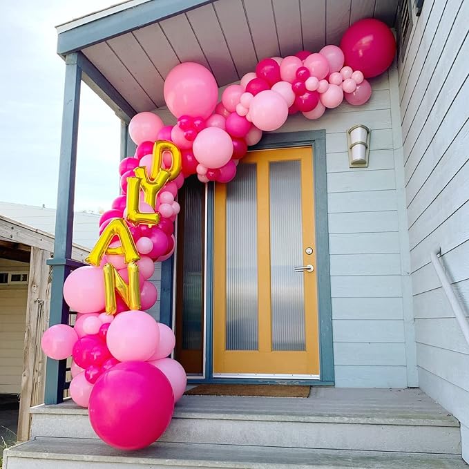 Hot Pink Balloon Garland Kit – 130pcs | 4 Sizes 5" 10" 12" 18" Natural Latex | Bold Birthday Valentine's Day Bachelorette Party Decorations
