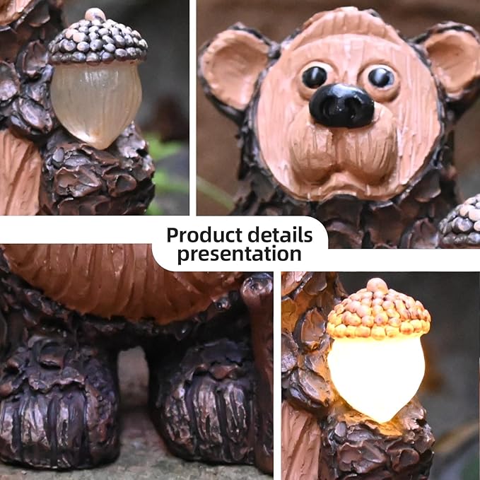 Bear Solar Garden Statue with LED Lights - Waterproof Resin Outdoor Decor