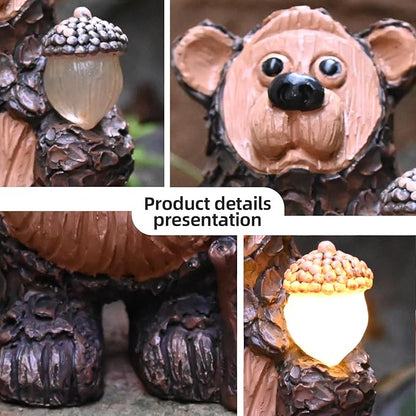 Bear Solar Garden Statue with LED Lights - Waterproof Resin Outdoor Decor